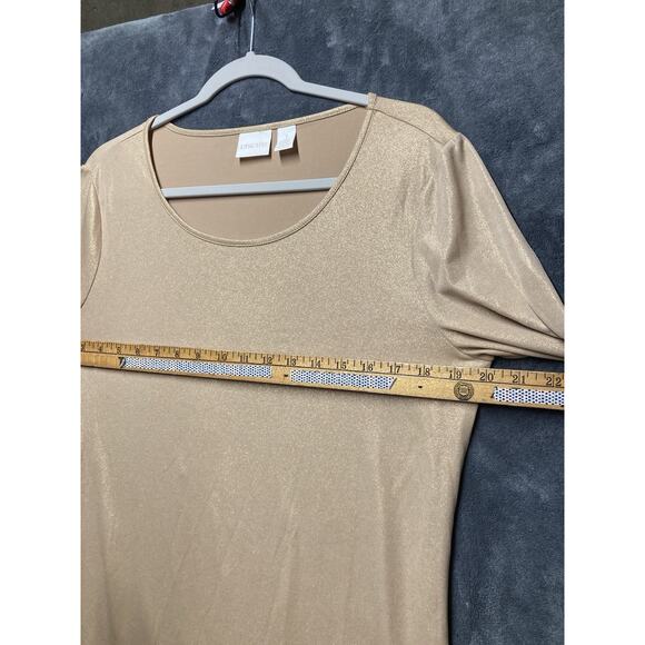 Chicos Blouse Top Women’s Plus Sz 1 Gold Shimmery 3/4 Sleeve Holiday Party - Picture 3 of 7